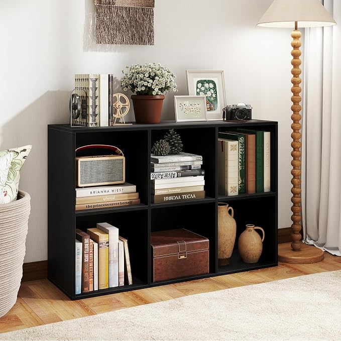 Giantex 6-Cube Bookcase, 3-Tier Cubby Bookshelf, Horizontal Vertical Display - Image 2
