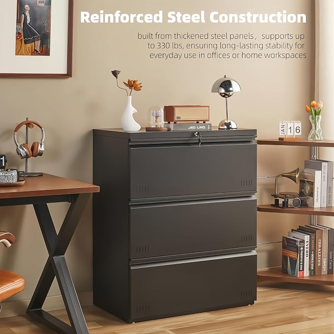 Metal File Cabinet with Lock, 3 Drawer Lateral File Cabinets - Image 3