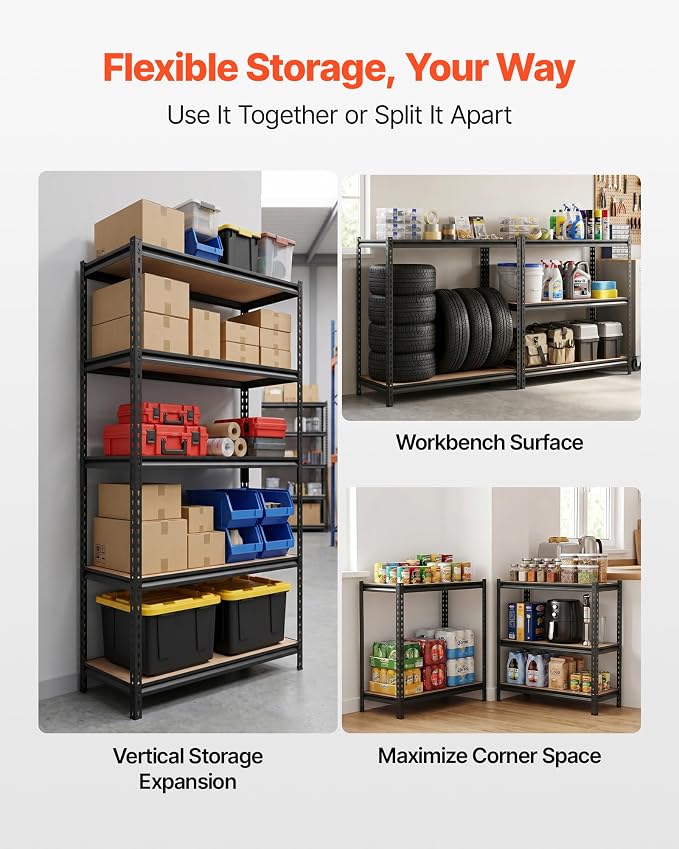 VEVOR Storage Shelves, 5-Tier Adjustable, 2000 lbs Capacity, Heavy Duty Garage - Image 4