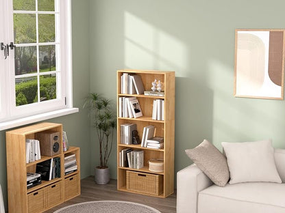 5 Tier Book Shelf, Wooden 5 Cube Storage Organizer, 5 Tier Low Bookcase Storage - Image 2