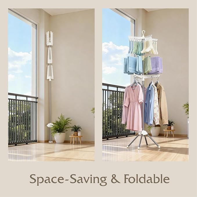 Beaudaily Clothes Drying Rack, Foldable 79.5-Inch Laundry Drying Rack, 3 Tie - Image 3