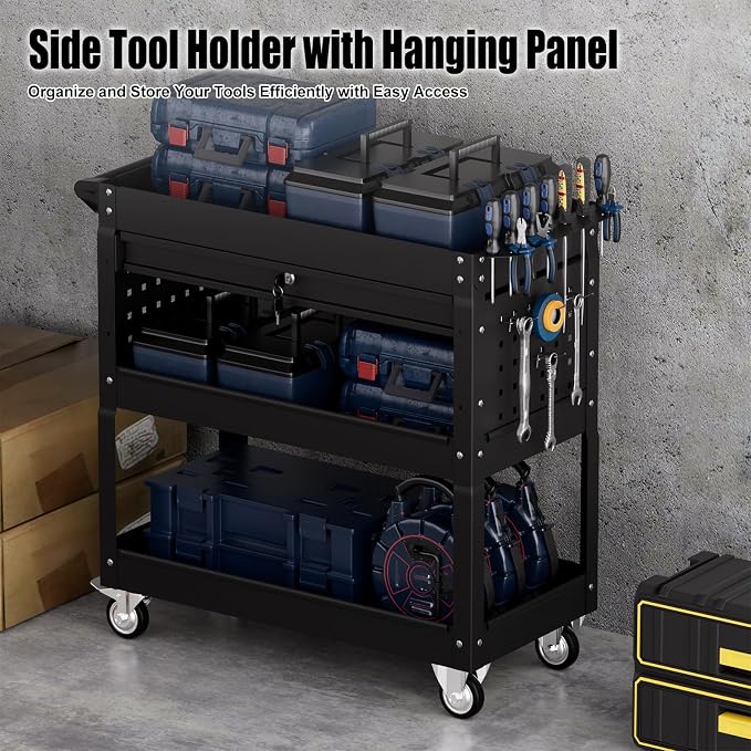 3 Tier Heavy Duty Tool Cart, Mechanic Metal Rolling Tool Cart 900 Lbs Work Cart - Image 5