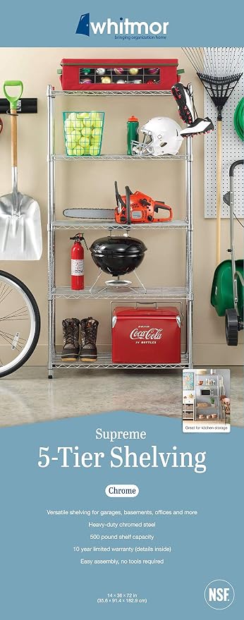 Whitmor 5 Tier Shelving Unit, Metal Storage Shelves, 400 lbs Capacity per Shelf - Image 9