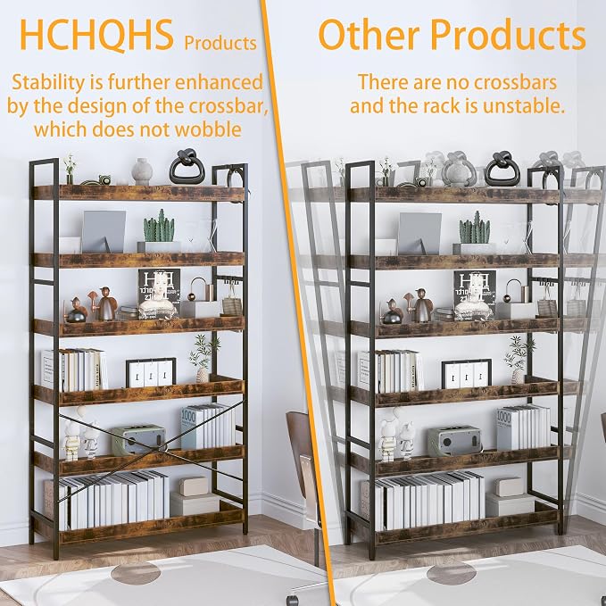 HCHQHS Bookshelf, Adjustable Industrial Bookcase, Vertical Tall Book Shelf - Image 6