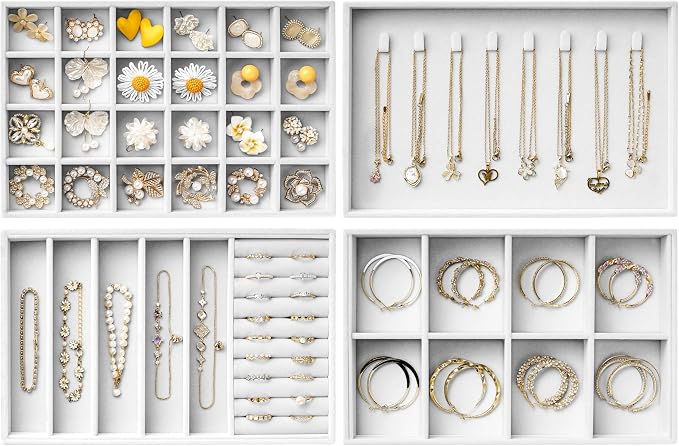 Velvet Jewelry Drawer Organizer Trays – Large White Stackable Jewelry Storage by pickpiff