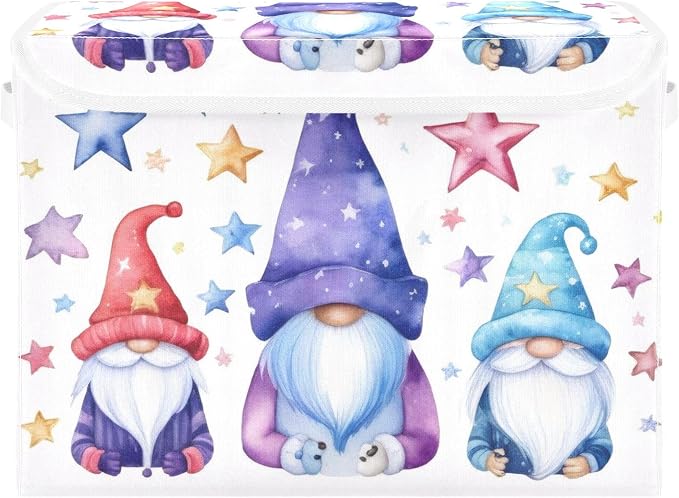 Cute Gnomes Storage Bins with Lids and Carrying Handle, Foldable Storage Boxes by LLCxigua