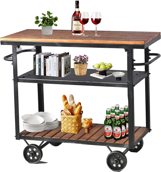 Diwhy Industrial 3 Tier Rolling Utility Storage Cart Wine Beverage, Metal Wine by Diwhy