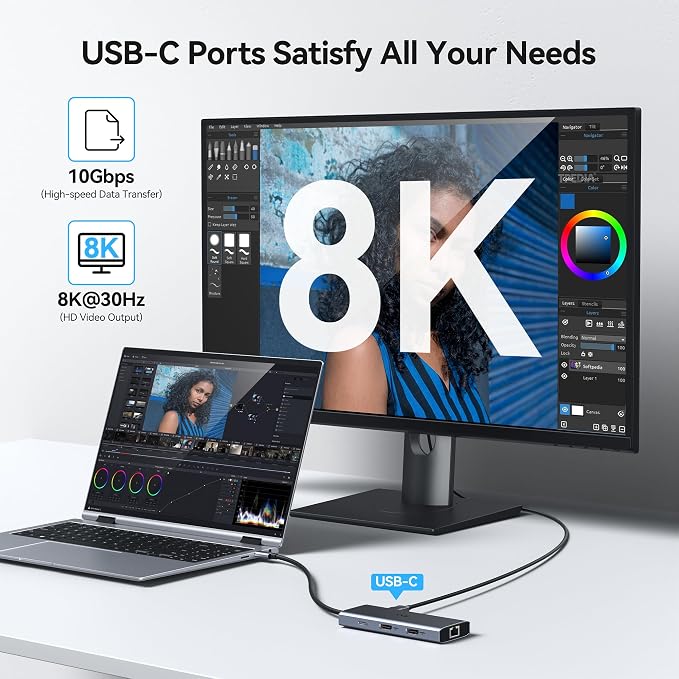 Laptop Docking Station 3 Monitors USB C to USB C Hub Dual Monitor Adapter | USB - Image 5