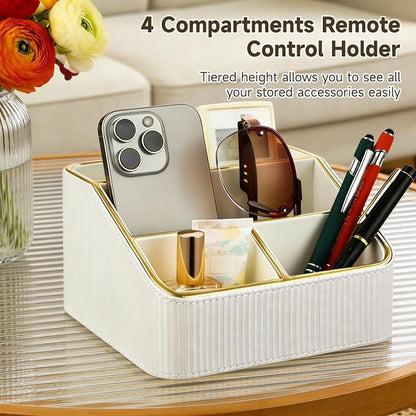 OMISTAR 4 Compartments Remote Control Holder, PU Leather Nightstand Organizer - Image 3