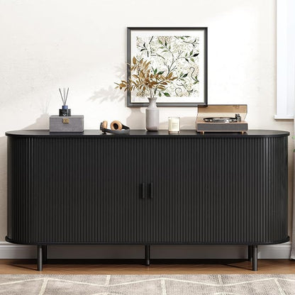 Buffet Cabinet with Storage, Fluted Sideboard Buffet with Sliding Door - Image 9