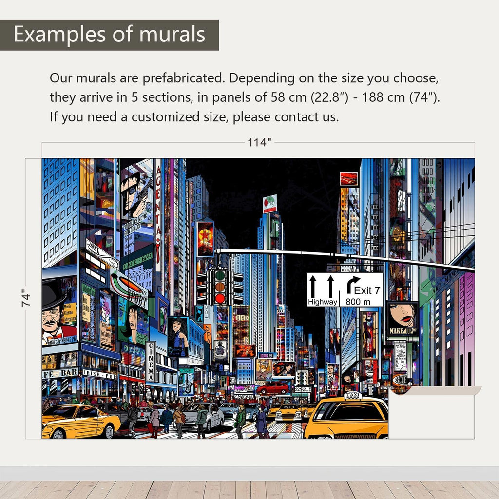 AFZEVEB-Hand-Painted New York City Wallpaper Wall murals for Bathroom 114"x74" (Not Peel and Stick)