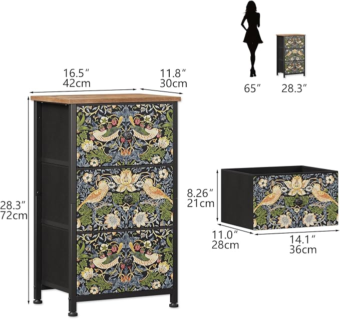 Dresser with 3 Drawers Strawberry Thief Drawer Dresser - Image 2
