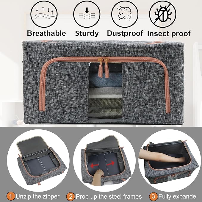 Linen Clothes Storage Bins, 2 Opening Ways Fabric Visible Lidded Storage Box - Image 3