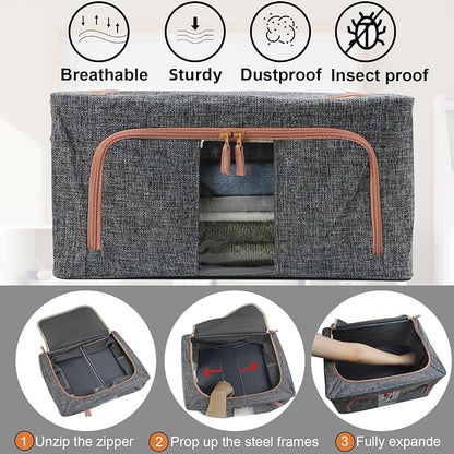 Linen Clothes Storage Bins, 2 Opening Ways Fabric Visible Lidded Storage Box - Image 3