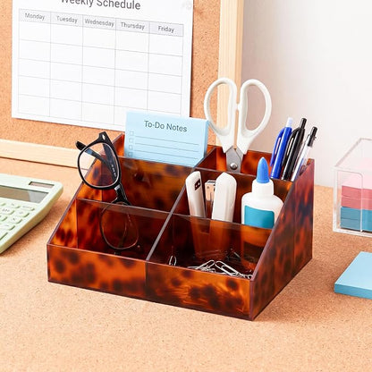 Tortoiseshell Acrylic Makeup Organizer, 6 Compartment Holder - Image 4