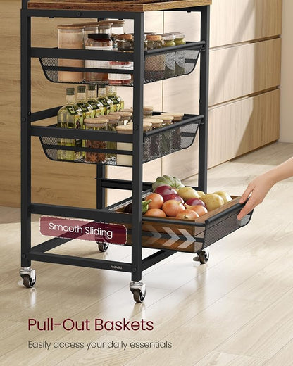 VASAGLE Storage Cart with Pull-Out Baskets, 4-Tier Kitchen Cart with Wheels - Image 3