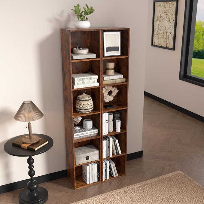 6-Tier Wooden Cube Storage Organizer, 62 Inch Tall Bookcase & Display Shelf - Image 8