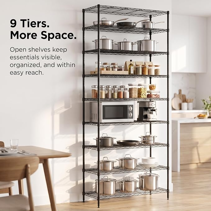 Finnhomy 9-Tier Wire Shelving Unit Adjustable Steel Wire Rack Shelving - Image 4