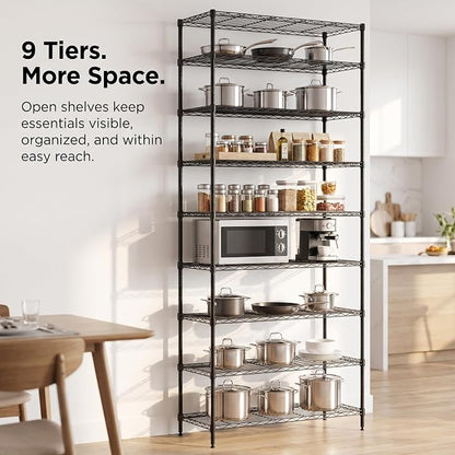 Finnhomy 9-Tier Wire Shelving Unit Adjustable Steel Wire Rack Shelving - Image 4