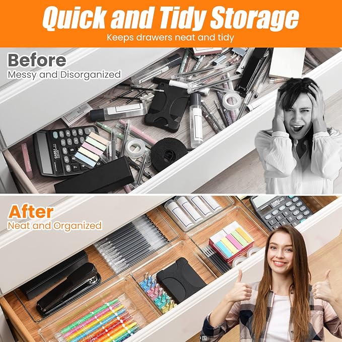 18 Pcs Large Size Clear Drawer Organizer Set, Acrylic Non Slip Non Cracking - Image 5