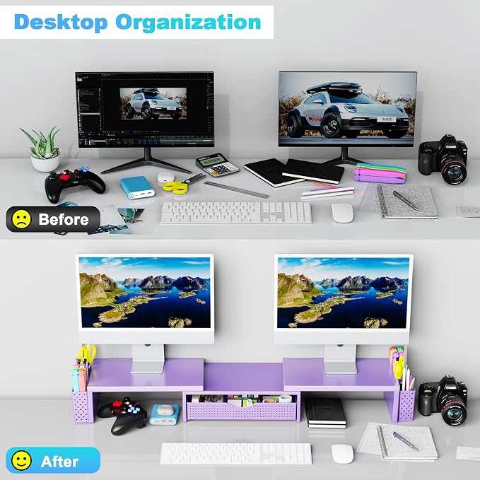 Spacrea Metal Desk Organizers and Accessories, Dual Monitor Stand Riser - Image 3