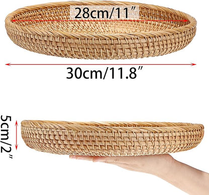 Hipiwe Round Key Basket Bowl for Entryway Table, 11.8" Large Rattan Tray - Image 5