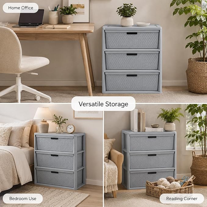 3-Drawer Wide Plastic Storage Cabinet, Smooth Glide Bins, Lightweight Tower - Image 8