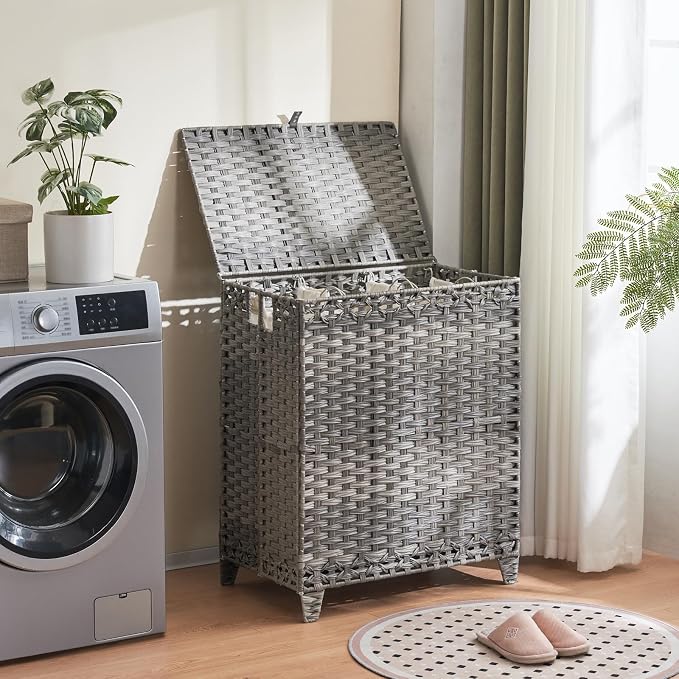 Laundry Hamper with Lid, 190L Large Laundry Basket 3 Section with 6 Removable - Image 2