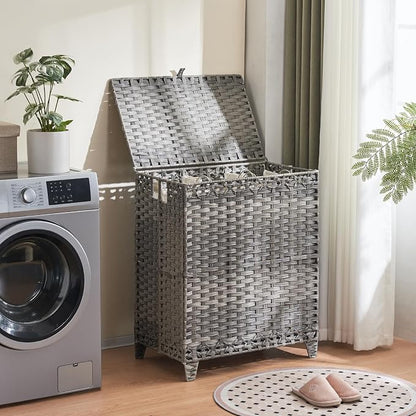 Laundry Hamper with Lid, 190L Large Laundry Basket 3 Section with 6 Removable - Image 2