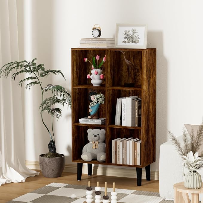 6 Cube Bookcase, Wooden Book Shelf Cube Storage Organizer - Image 2
