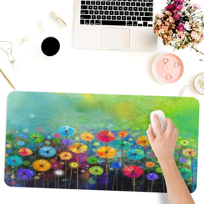 Desk Mat, Abstract Watercolor Flowers Extended Gaming Mouse Pad - Image 6
