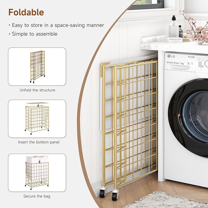 Laundry Basket with Wheels, Heavy Duty Laundry Sorter 2 Sections, 120L Large - Image 8