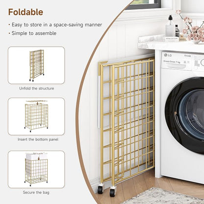 Laundry Basket with Wheels, Heavy Duty Laundry Sorter 2 Sections, 120L Large - Image 8