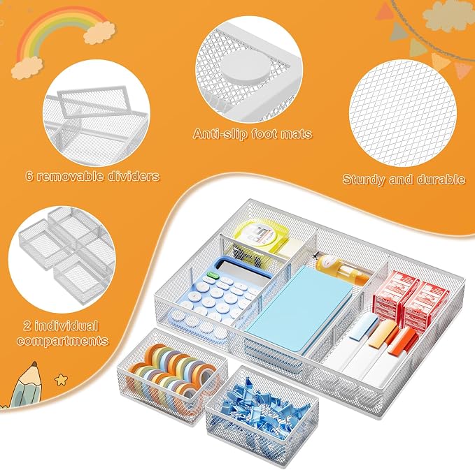 Marbrasse 3 Packs White Desk Drawer Organizers, Drawer Organizer Tray - Image 4