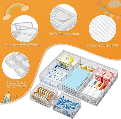 Marbrasse 3 Packs White Desk Drawer Organizers, Drawer Organizer Tray - Image 4