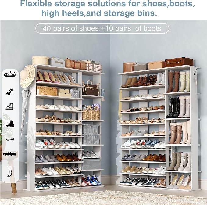 HOMEFORT 10 Tiers Shoe Rack, 50 Pairs Large Shoe Shelf, 61.8" Tall Shoe Tower - Image 4