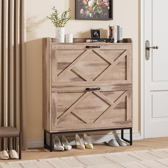 Nicetree Shoe Cabinet with 2 Flip Drawers，Freestanding Shoe Storage Cabinet by Nicetree