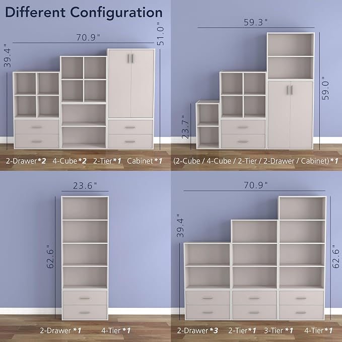 Homes: Inside + Out Apexa 4-Tier Cube Storage Organizer Shelves, Stackable Wood - Image 11