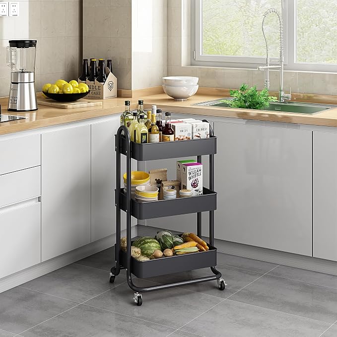 MIOCASA 3-Tier Metal Utility Rolling Cart, Heavy Duty Multifunction Cart - Image 5