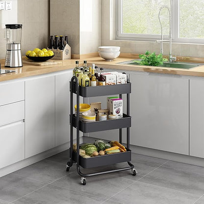 MIOCASA 3-Tier Metal Utility Rolling Cart, Heavy Duty Multifunction Cart - Image 5