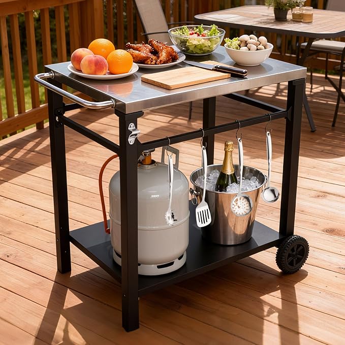 Endark Grill Cart, Grill Table, Outdoor Kitchen, Rolling Dining Table, - Image 6