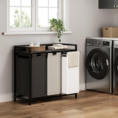 Laundry Hampers with Shelf, Laundry Basket 3 Section, Laundry Sorter with - Image 2