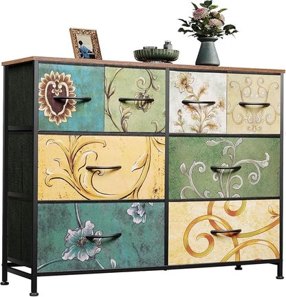 WLIVE Wide Dresser for Bedroom, 8 Drawer Chest of Drawers, Floral | 8 roomy by WLIVE