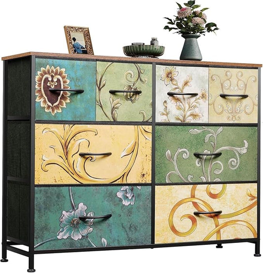 WLIVE Wide Dresser for Bedroom, 8 Drawer Chest of Drawers, Floral | 8 roomy by WLIVE