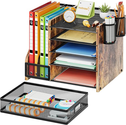 Marbrasse Desk Organizer with File Holder, 5-Tier Paper Letter Tray Organizer - Image 2