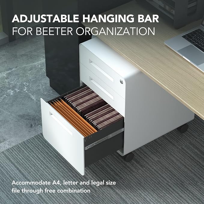 FLEXISPOT Metal File Cabinet for Under Desk Storage Mobile 3 Drawer File - Image 5