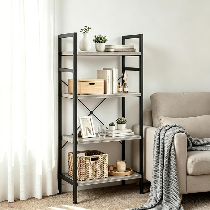 HealSmart 4 Tier Bookshelf, Free Standing Book Shelf Home Office Bookcase Shelf - Image 6