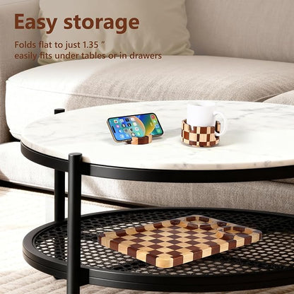 Couch Arm Table, Checkered Carbonized Rubber Wood Sofa Armrest Tray, 3-in-1 - Image 9