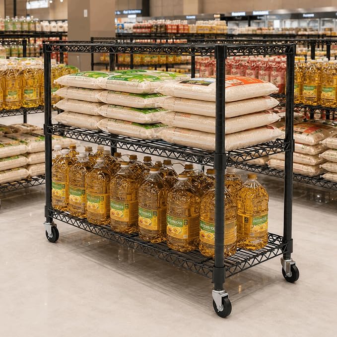 3 Tier Wire Shelving Unit with Wheels, Heavy Duty Metal Storage Shelf Rack - Image 2