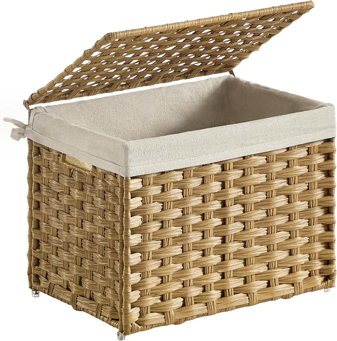 SONGMICS Storage Basket with Lid, Woven Blanket Storage Bin with Handles by SONGMICSbySONGMICSHOME